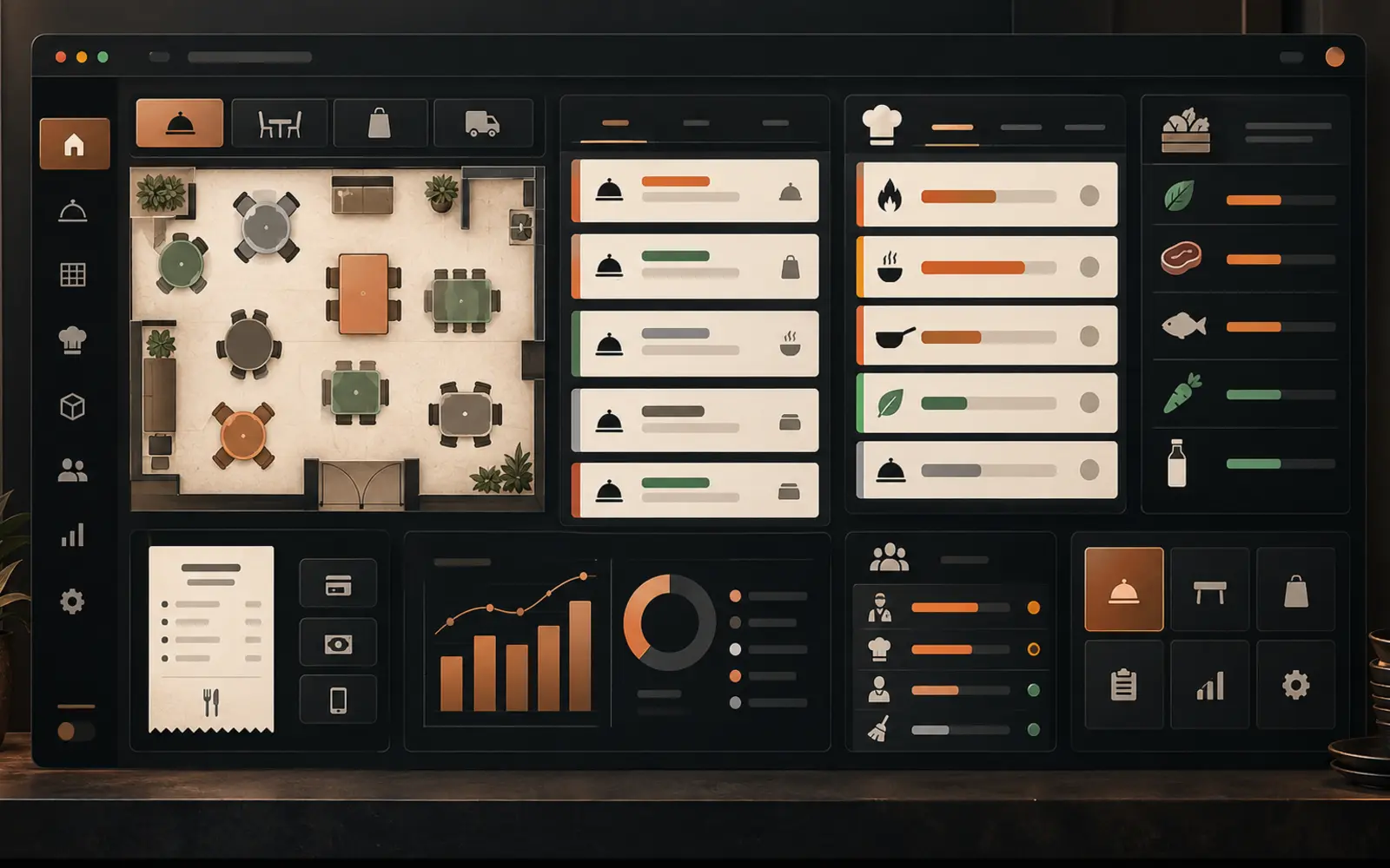 Concept illustration of an advanced restaurant operations management system