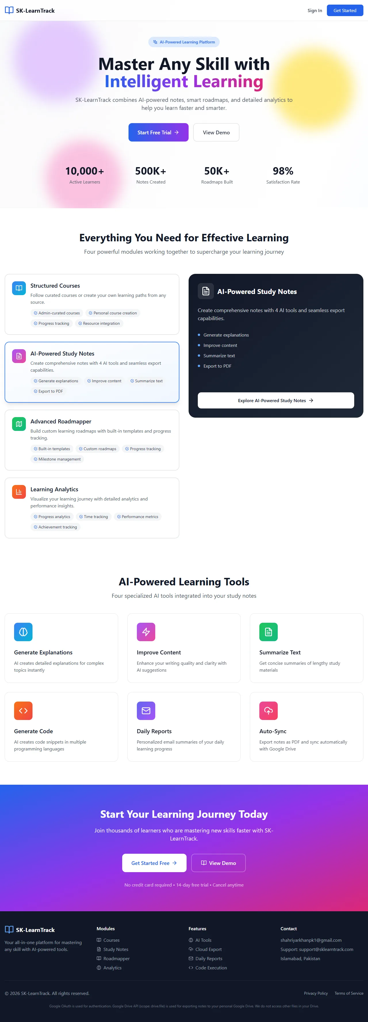 Screenshot of SK-LearnTrack — AI Learning Platform