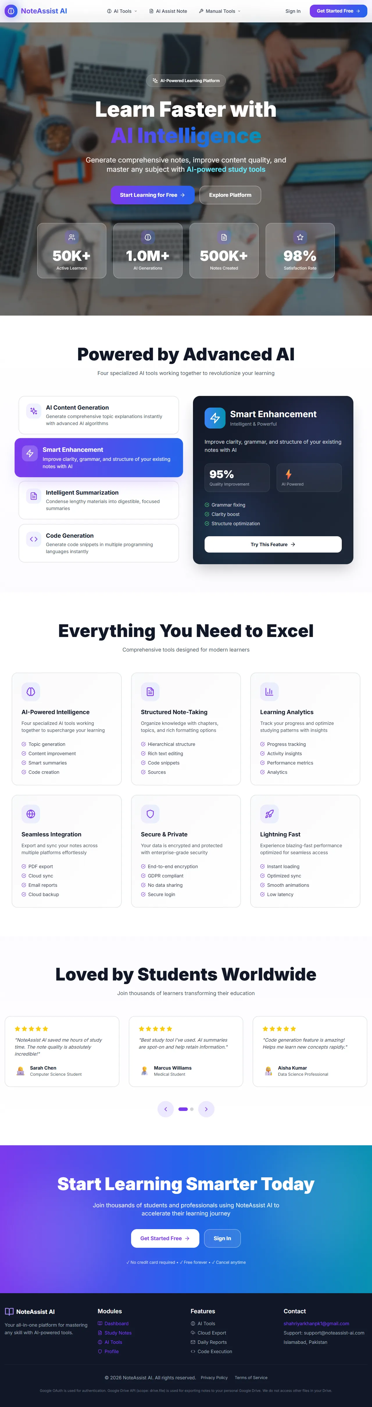 NoteAssist AI, a real SaaS product dashboard Shahriyar built